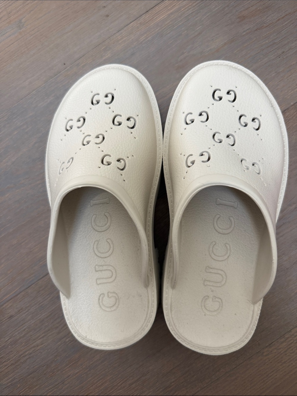 Gucci Cream Perforated GG Slide Clog